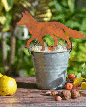 silhouette en métal rouillé à planter d'un renard