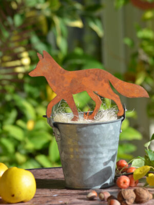 silhouette en métal rouillé à planter d'un renard